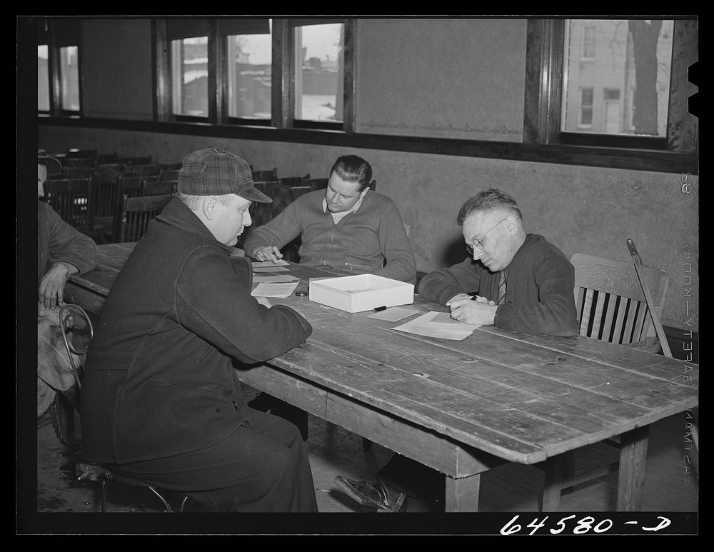 [Untitled photo, possibly related to: Stewart, Minnesota. Selective Service registration for men twenty to forty-four not…