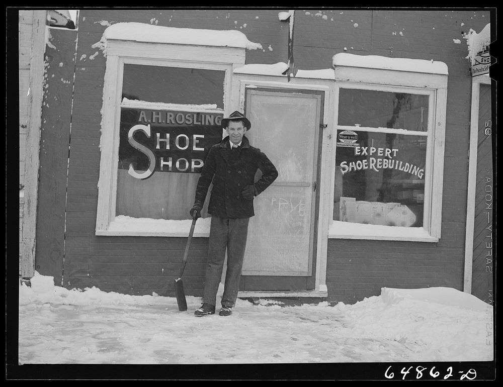 Hettinger, North Dakota. A.H. Rosling, twenty-eight year old shoe repairman has been drafted and sold his shoe shop. Sourced…
