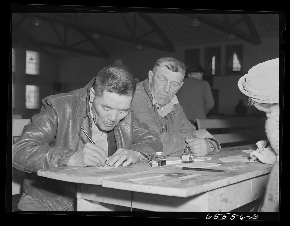 Idaho Falls, Idaho. Japanese resident registering in Selective Service registration for men forty-five to sixty-five.…