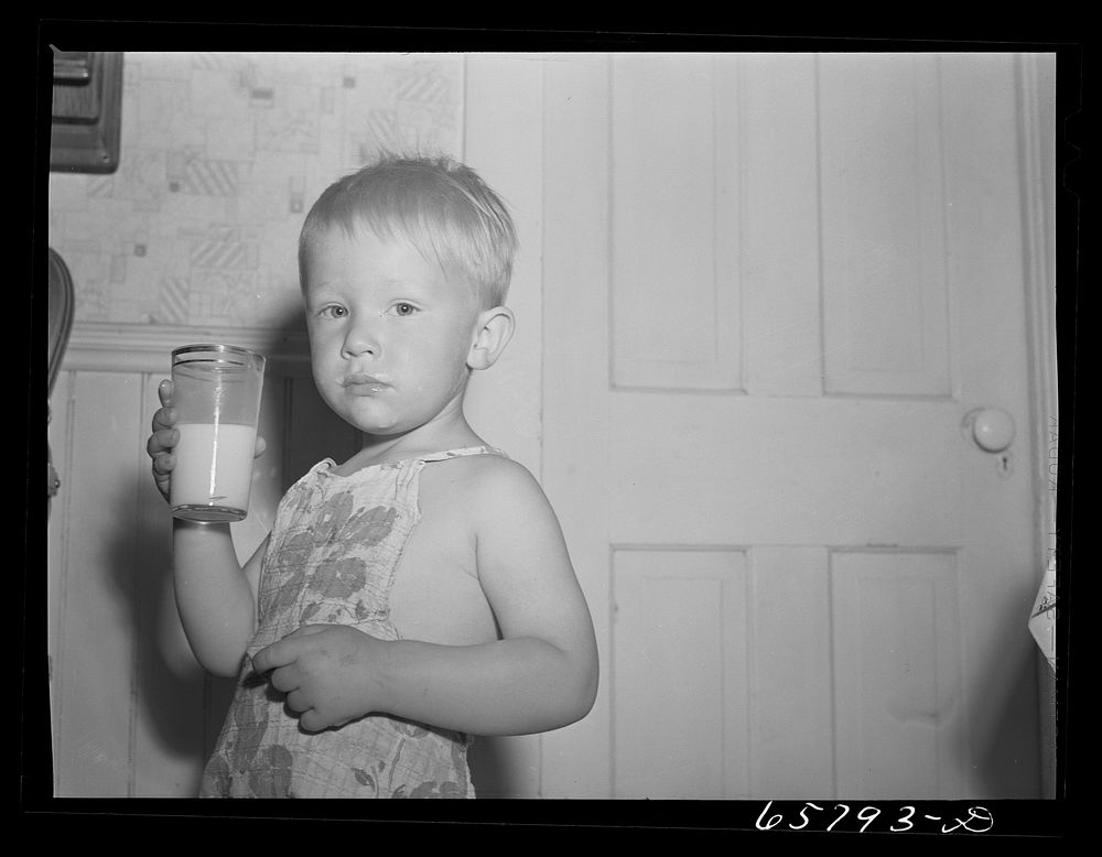 Lancaster County, Nebraska. Farm boy drinking milk. Sourced from the Library of Congress.