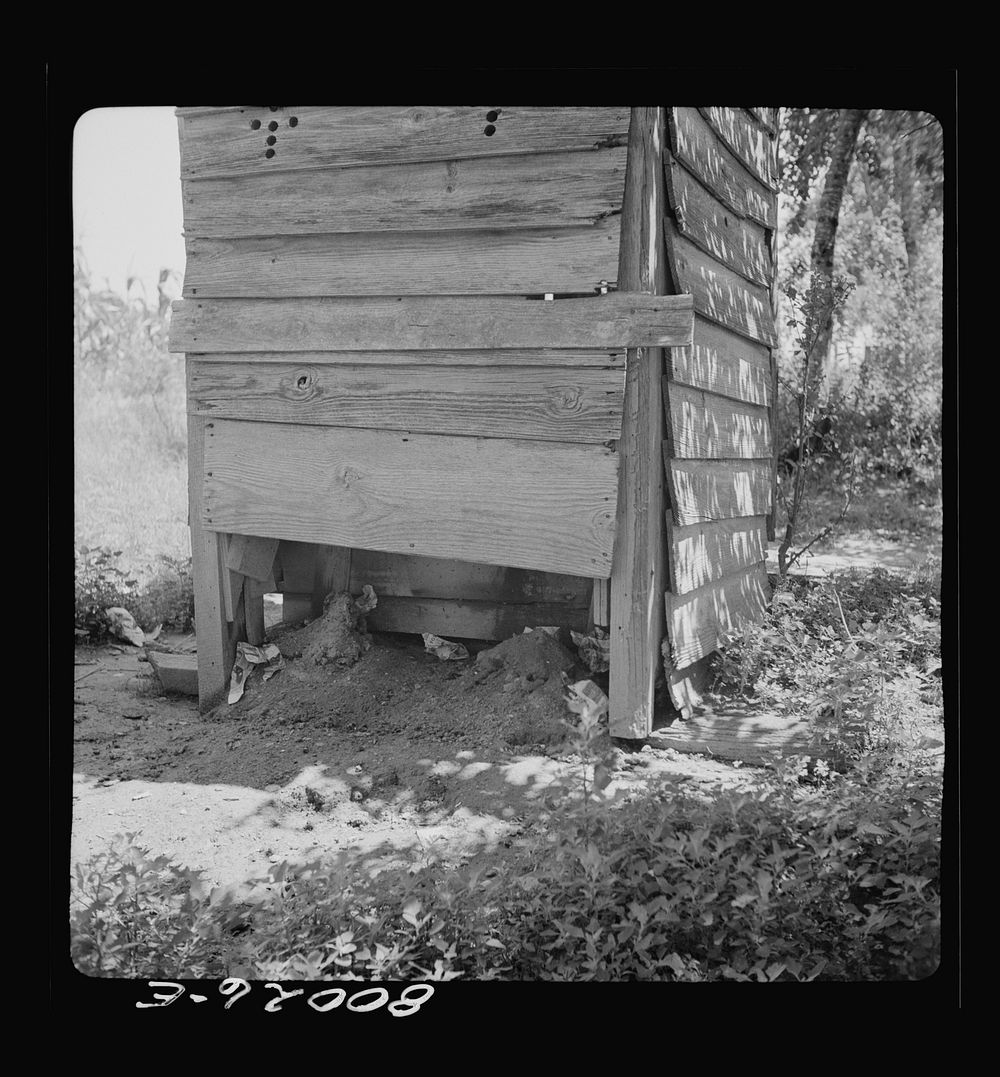 Unsanitary privy, flies may easily spread intestinal disease from this type. Near La Plata, Maryland. Charles County.…