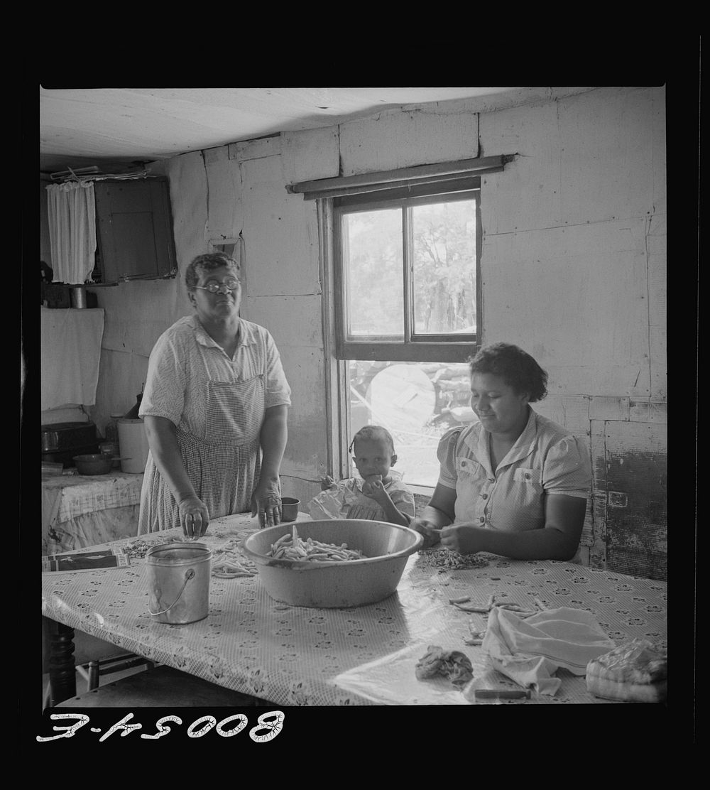 The Fredrick womenfolk shell snap beans. Saint Mary's County, Maryland. Sourced from the Library of Congress.