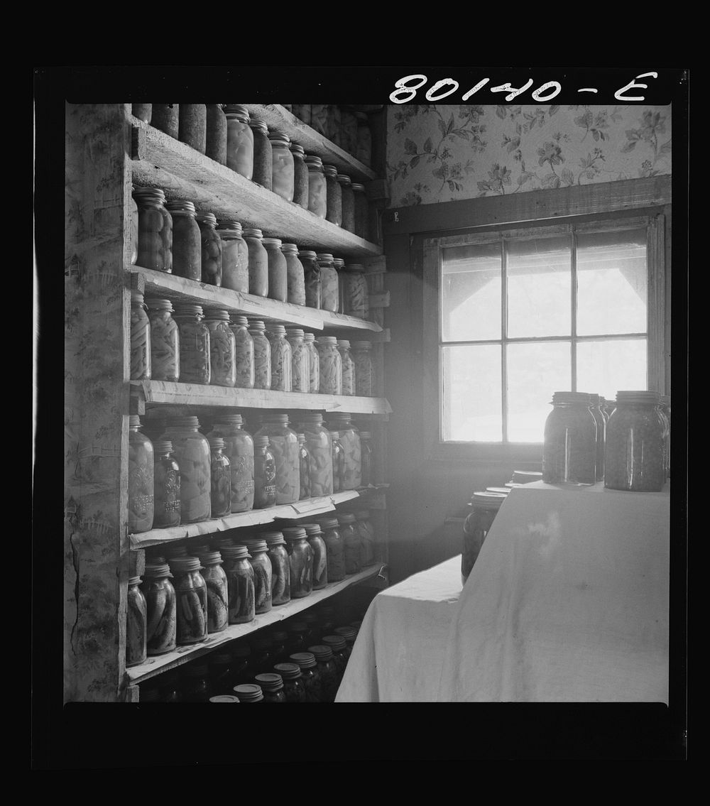 FSA (Farm Security Administration) sponsored this well-stocked larder of canned foods. Saint Mary's County, Maryland.…