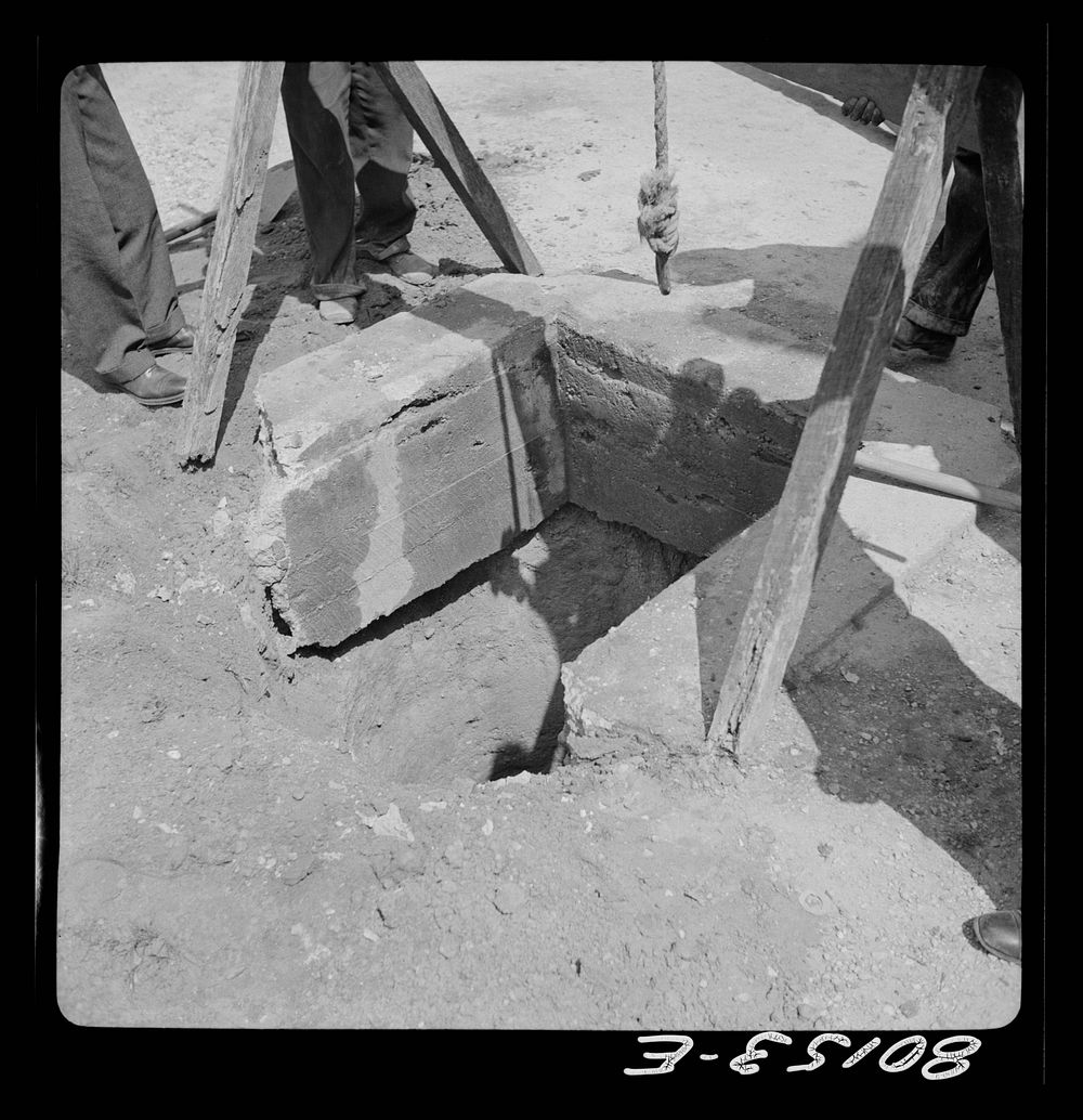 Cement lining partially broken away. John Hardesty well project, Charles County, Maryland. Sourced from the Library of…