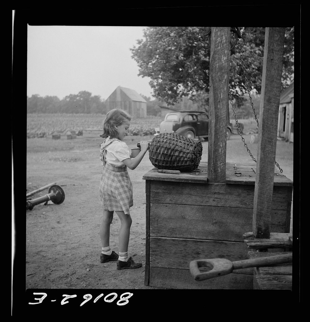 Little Miss Hardesty draws herself a drink. Charles County, Maryland. Sourced from the Library of Congress.