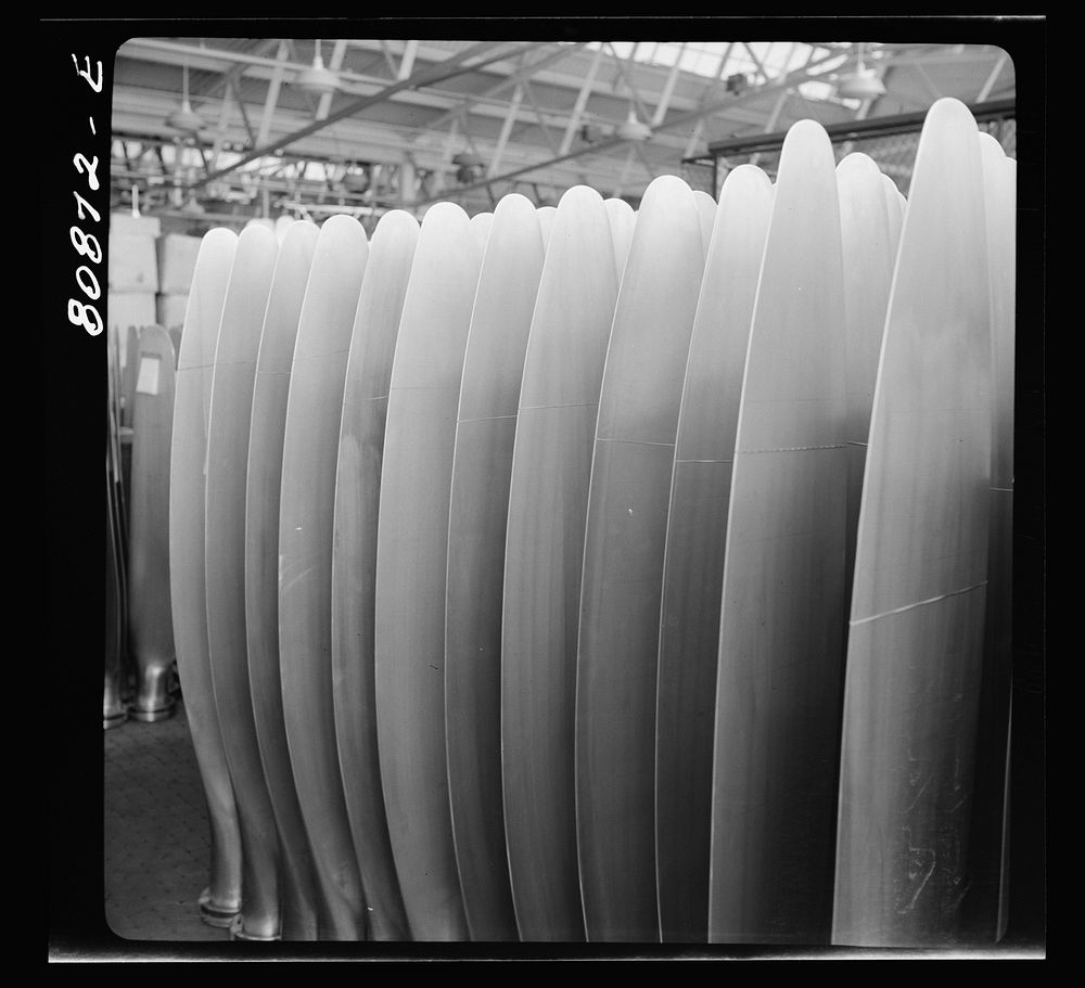 [Untitled photo, possibly related to: Finished propellers. Hamilton propeller plant, East Hartford, Connecticut]. Sourced…