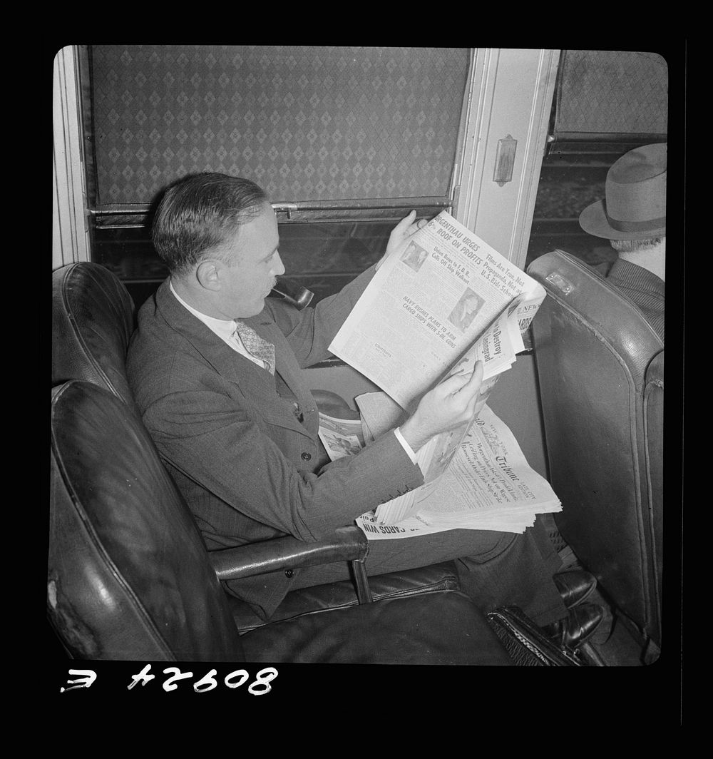 Westport commuter on train to New York City. Sourced from the Library of Congress.