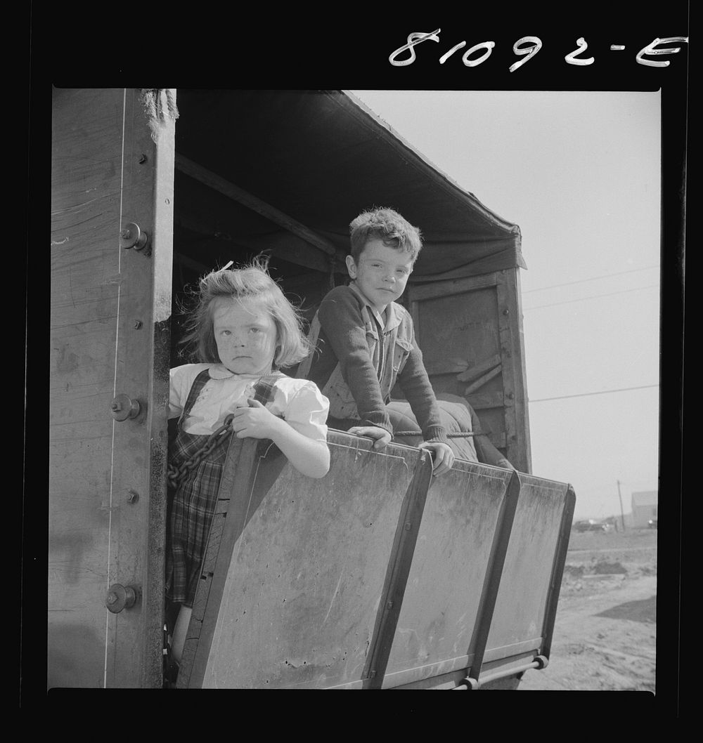 Children on a tomato picker's truck in Maryland. Sourced from the Library of Congress.
