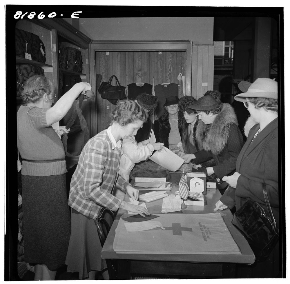 Red Cross distributing knitting material. San Francisco, California. Sourced from the Library of Congress.
