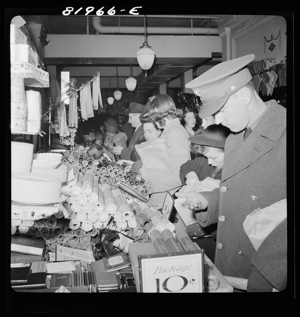Washington, D.C. Christmas shopping in Woolworth's five and ten cent store. Sourced from the Library of Congress.