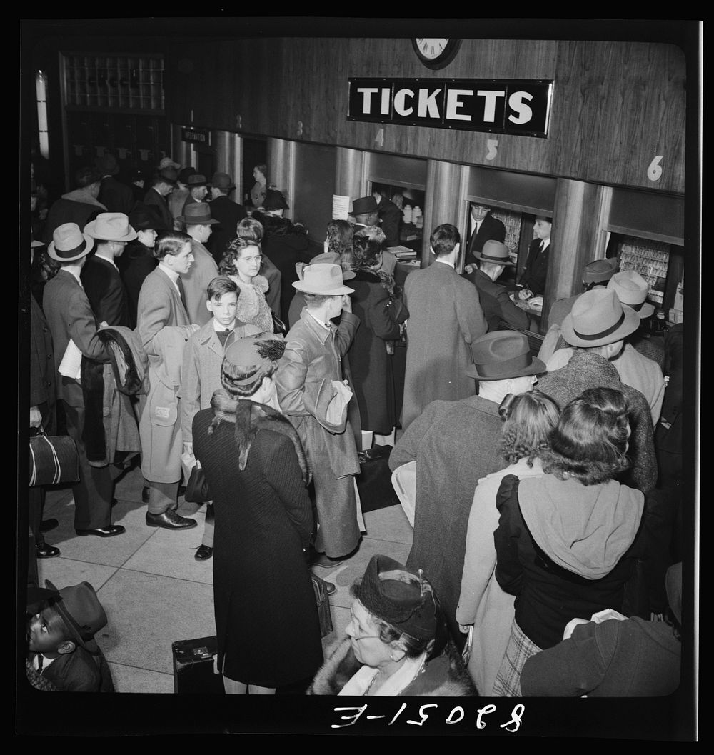 [Untitled photo, possibly related to: Washington, D.C. Christmas rush in the Greyhound bus terminal]. Sourced from the…