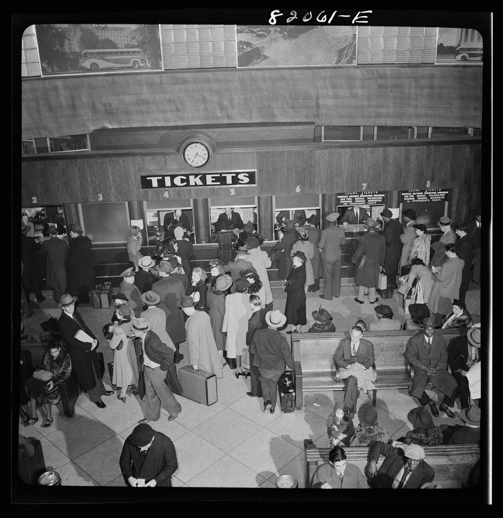 [Untitled photo, possibly related to: Washington, D.C. Christmas rush in the Greyhound bus terminal]. Sourced from the…