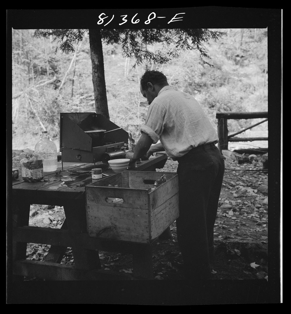 All cooking in state-owned picnic site on the Mohawk Trail was done on gas stoves. Massachusetts. Sourced from the Library…