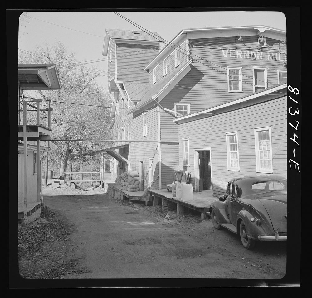 [Untitled photo, possibly related to: Flour mill in Vernon, New York which still uses water power for grinding]. Sourced…