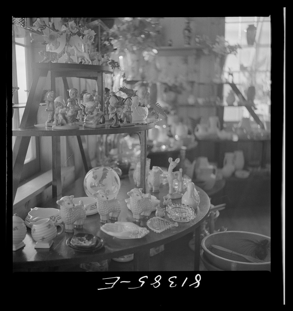 Wayside shops sell most anything small and useless. Mohawk Trail, Massachusetts. Sourced from the Library of Congress.