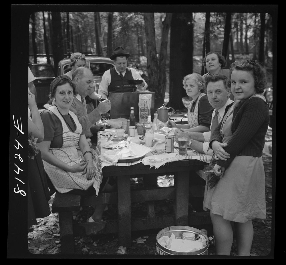 [Untitled photo, possisbly related to: Picnic party from the mill towns enjoys the autumn foliage along the Mohawk Trail in…