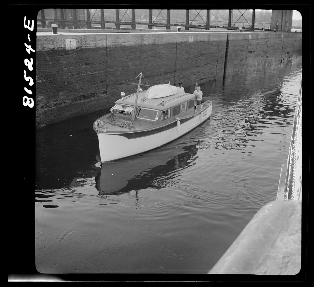 [Untitled photo, possibly related to: Yacht passing through Lock Eleven. Erie Canal, New York]. Sourced from the Library of…