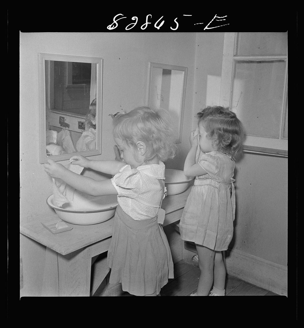 Childersburg, Alabama. Children washing in WPA (Works Progress Aadministration) day nursey for defense workers' children.…