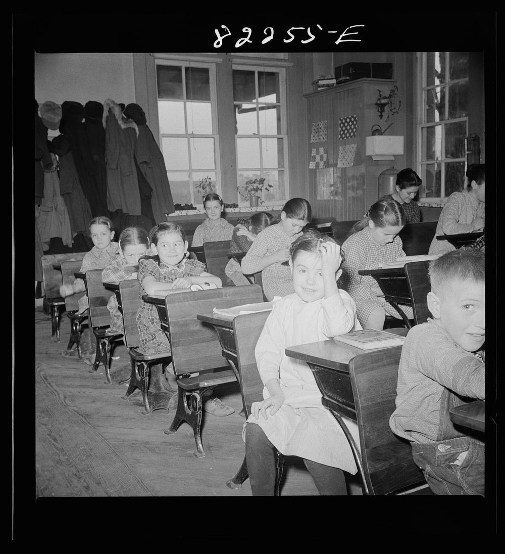 [Untitled photo, possibly related to: Lancaster County, Pennsylvania. Student in Lancaster County Mennonite public school…