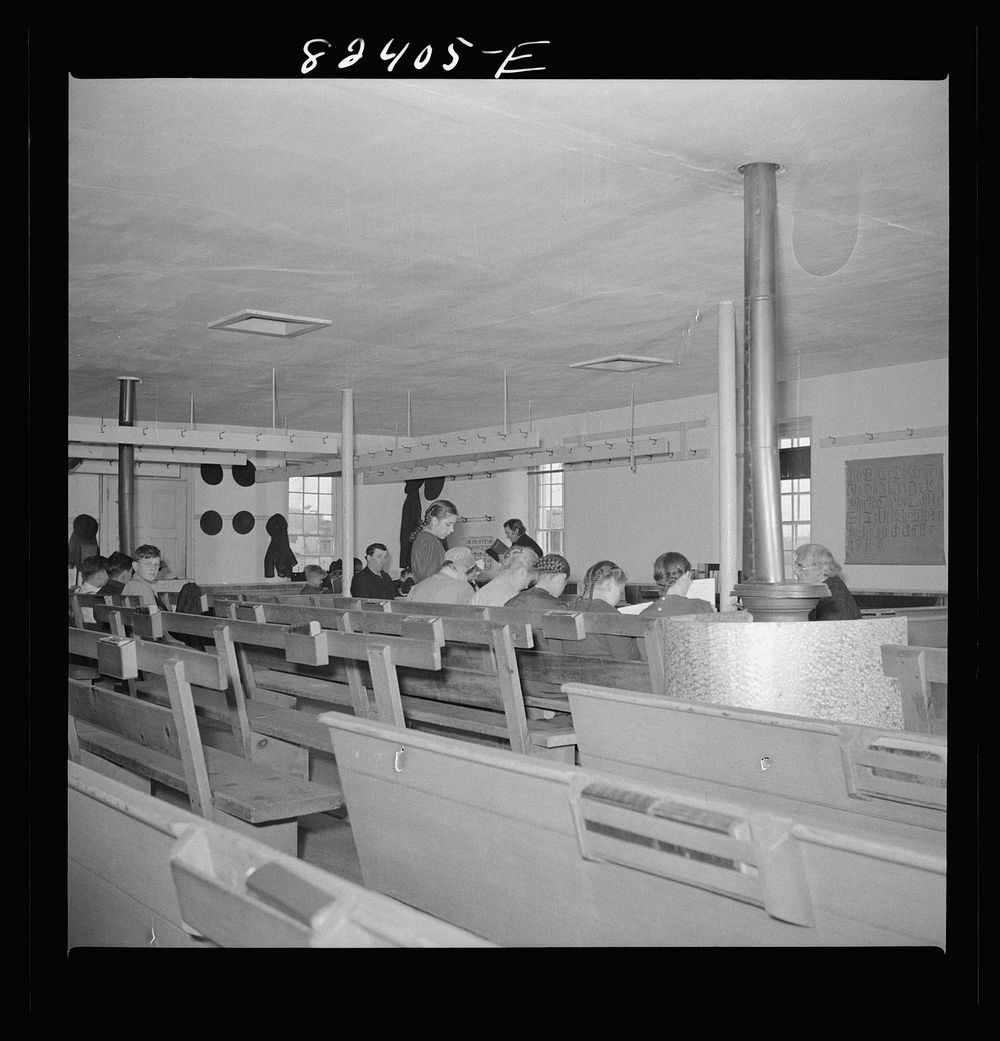 [Untitled photo, possibly related to: Hinkletown, Pennsylvania (vicinity). "Deutsch school" being held in a Mennonite…