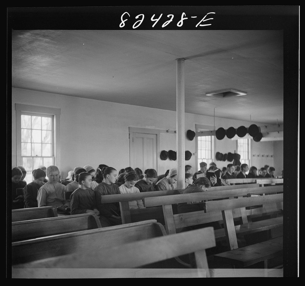 Hinkletown, Pennsylvania (vicinity). "Deutsch school" being held in a Mennonite church. Sourced from the Library of Congress.