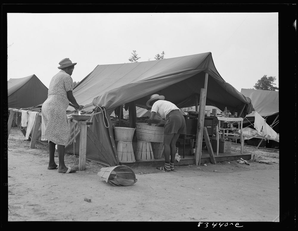 Bridgeton, New Jersey. FSA (Farm Security Administration) agricultural workers' camp. Wash day. In the near future the camp…