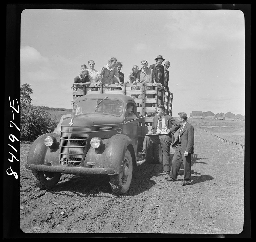 Batavia, New York (vicinity). West Virginia crew of pickers en route to the muck fields. Sourced from the Library of…
