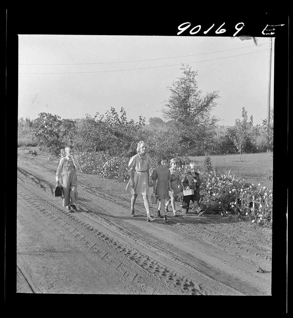 Children of Two Rivers, FSA (Farm Security Administration) project, going to school. Waterloo, Nebraska. Sourced from the…
