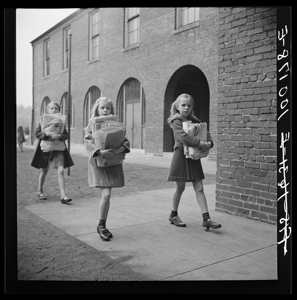 Washington, D.C. Scrap salvage campaign, Victory Program. Children bringing their weekly contribution of scrap paper to…