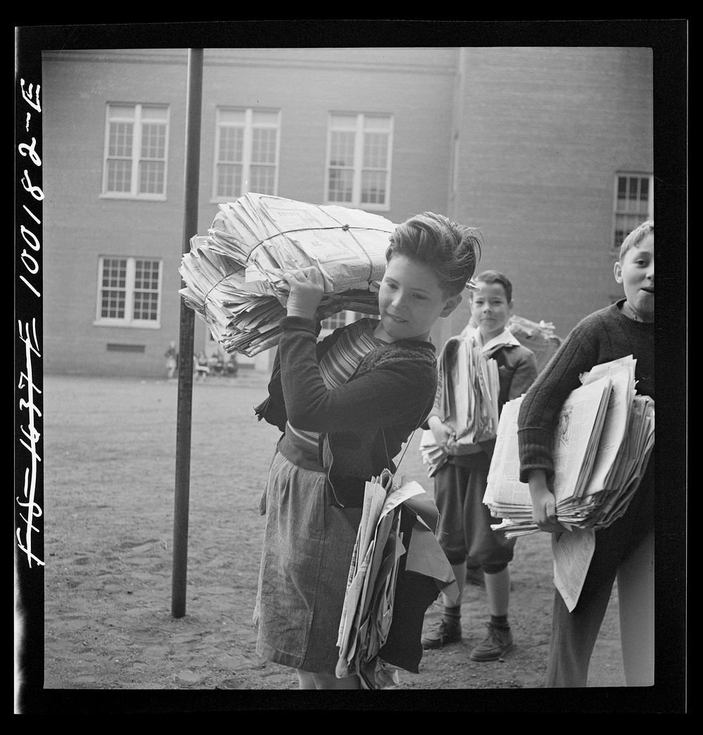[Untitled photo, possibly related to: Washington, D.C. Scrap salvage campaign, Victory Program. Children bringing their…