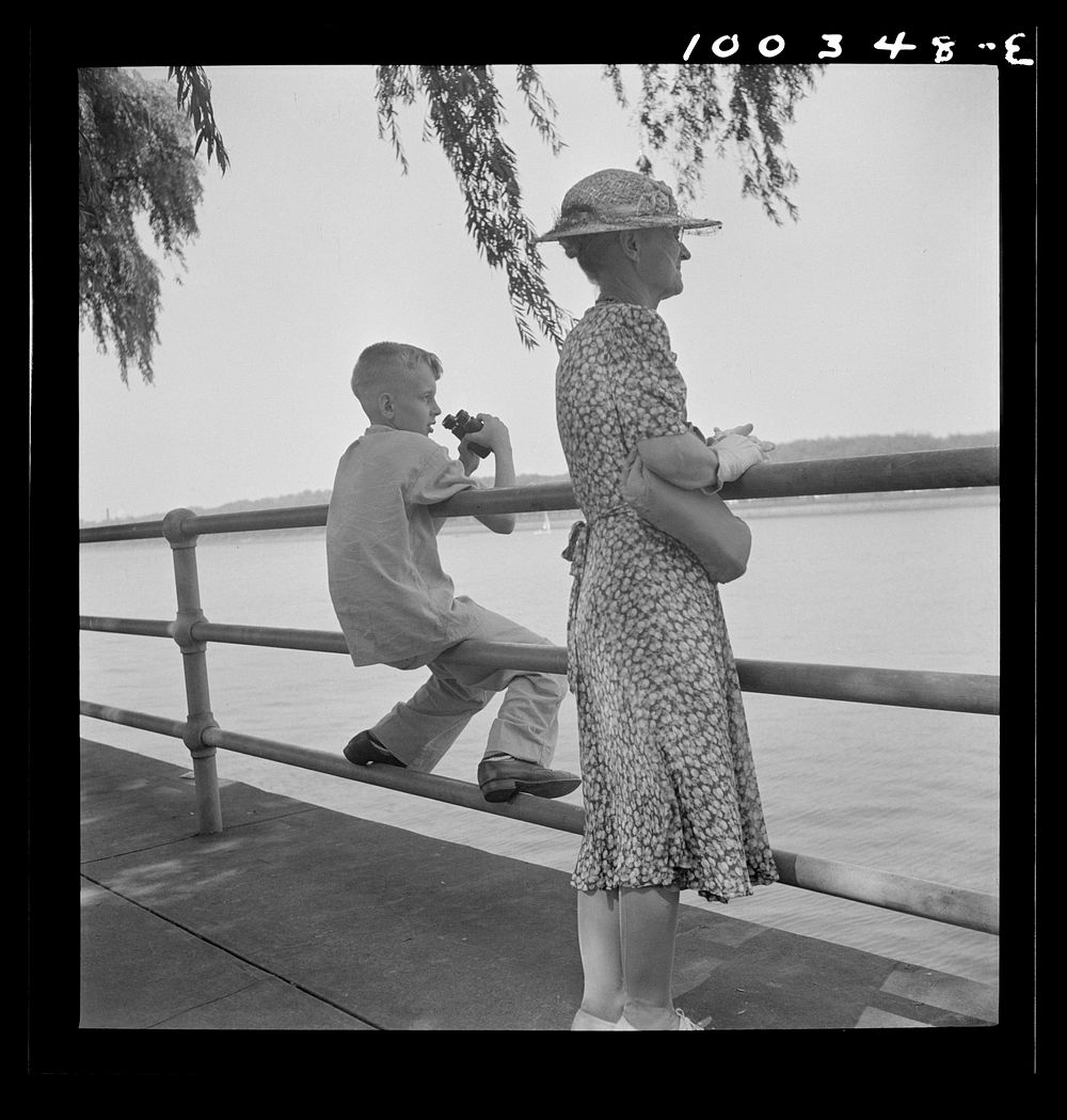 Washington, D.C. Old and young watching sailboats at Haines Point [i.e. Hains Point]. Sourced from the Library of Congress.