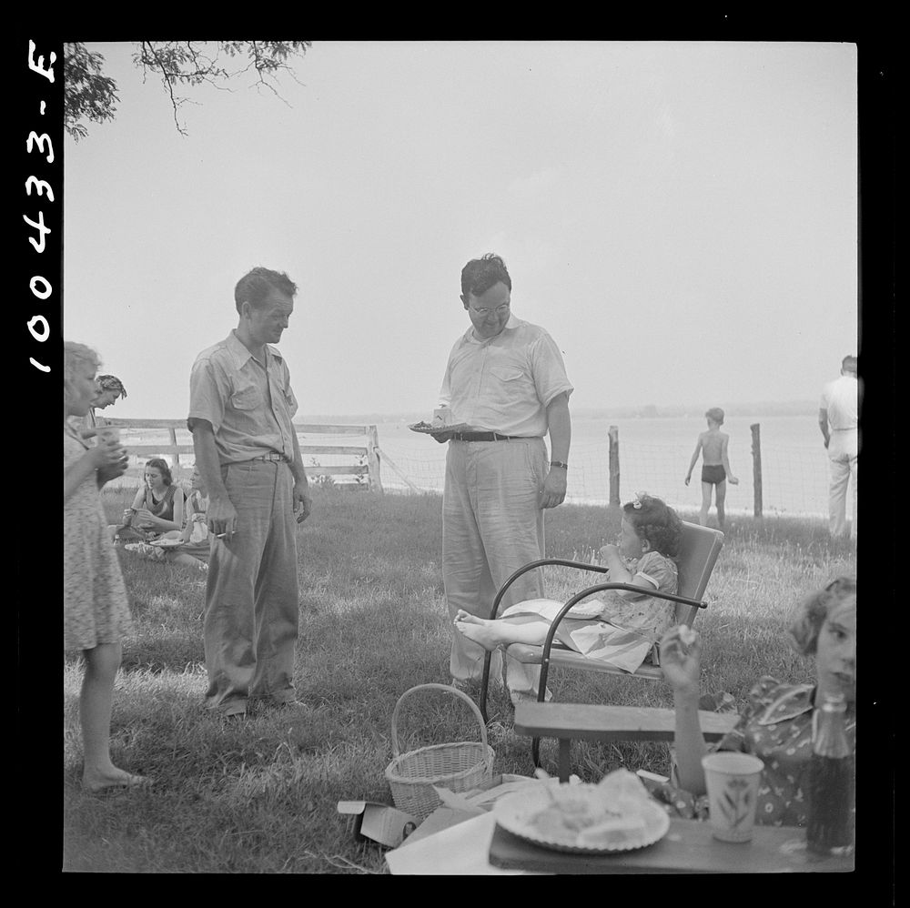 St. Mary's County, Maryland. Sunday school picnic on the edge of the Patuxent River. Dale (left) and the Reverend Jenkins…