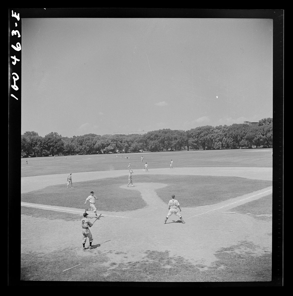 Washington, D.C. Amateur baseball game at the Ellipse between garage employees and the employees' recreation association.…