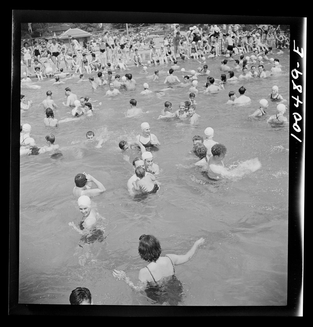 [Untitled photo, possibly related to: Washington, D.C. Sunday swimmers at the municipal swimming pool]. Sourced from the…