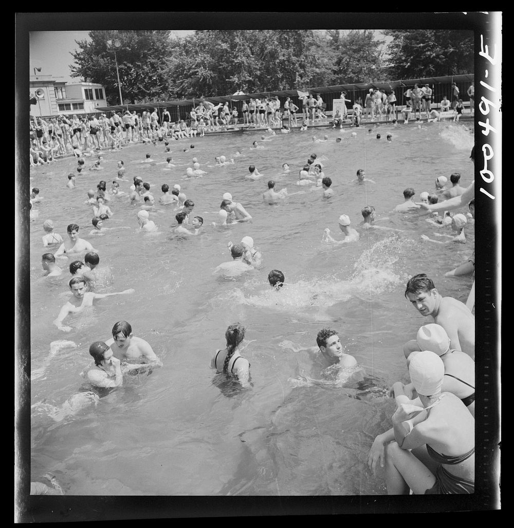[Untitled photo, possibly related to: Washington, D.C. Sunday swimmers at the municipal swimming pool]. Sourced from the…