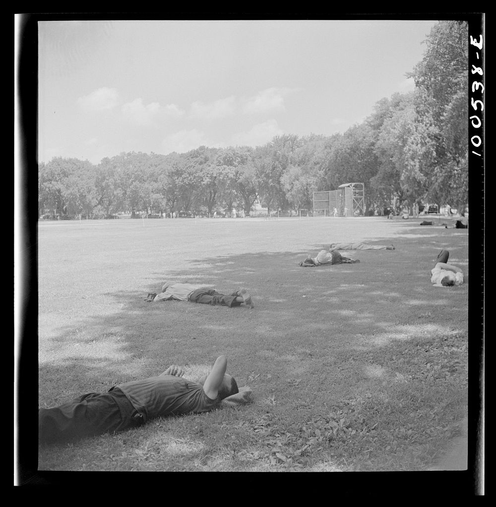 [Untitled photo, possibly related to: Washington, D.C. Ellipse Park on a hot Sunday]. Sourced from the Library of Congress.