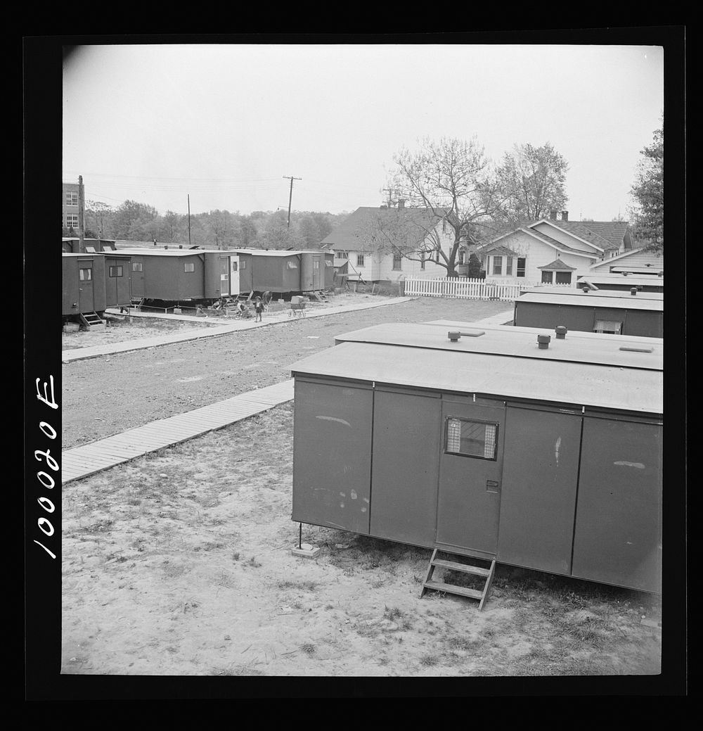 Arlington, Virginia. FSA (Farm Security Administration) trailer camp project for es. View of the project showing expansible…