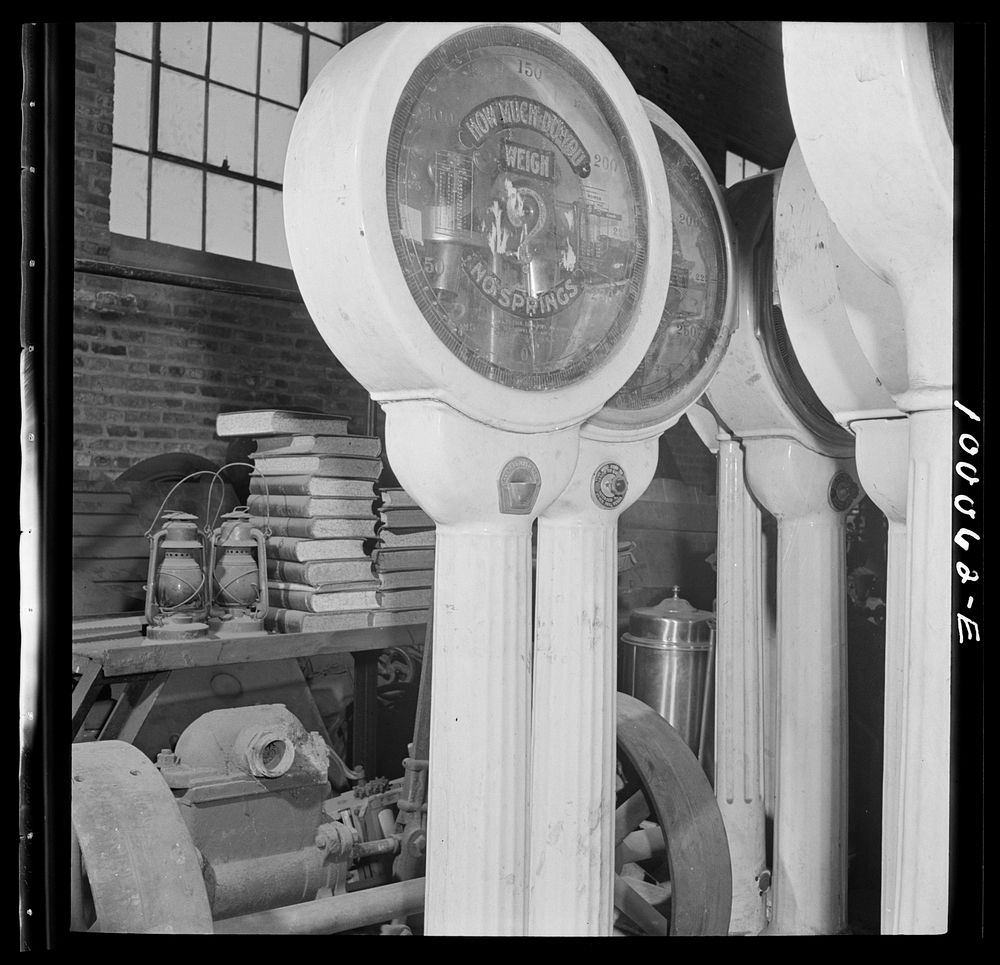 Washington, D.C. Salvage drive, Victory Program. Restaurant scales among objects stored in warehouse of District wholesale…