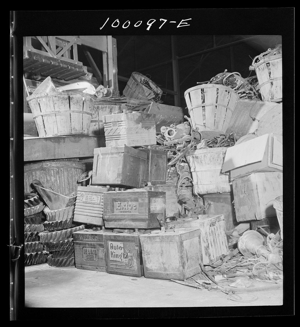 Washington, D.C. Scrap salvage campaign, Victory Program. Storage batteries, with valuable rubber casing are among the…