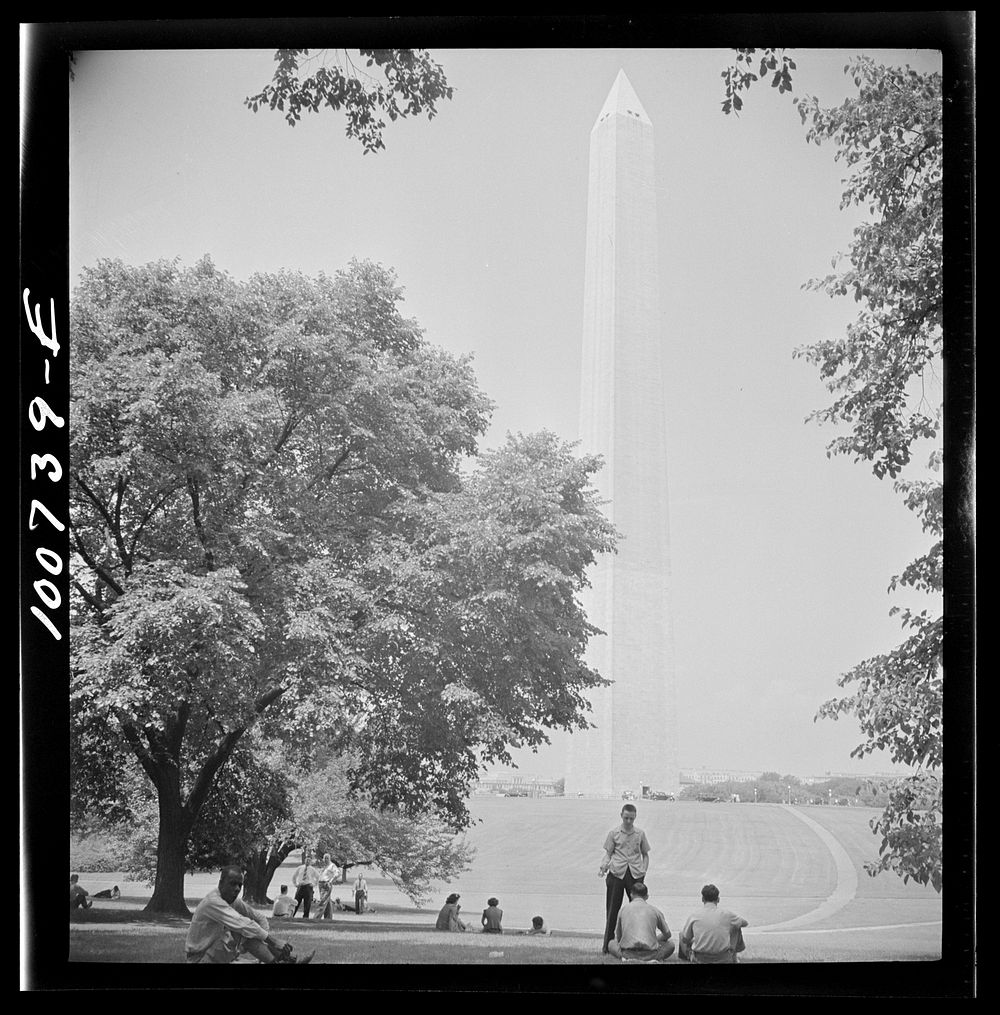 [Untitled photo, possibly related to: Washington, D.C. Government workers lunching near the Washington Monument]. Sourced…