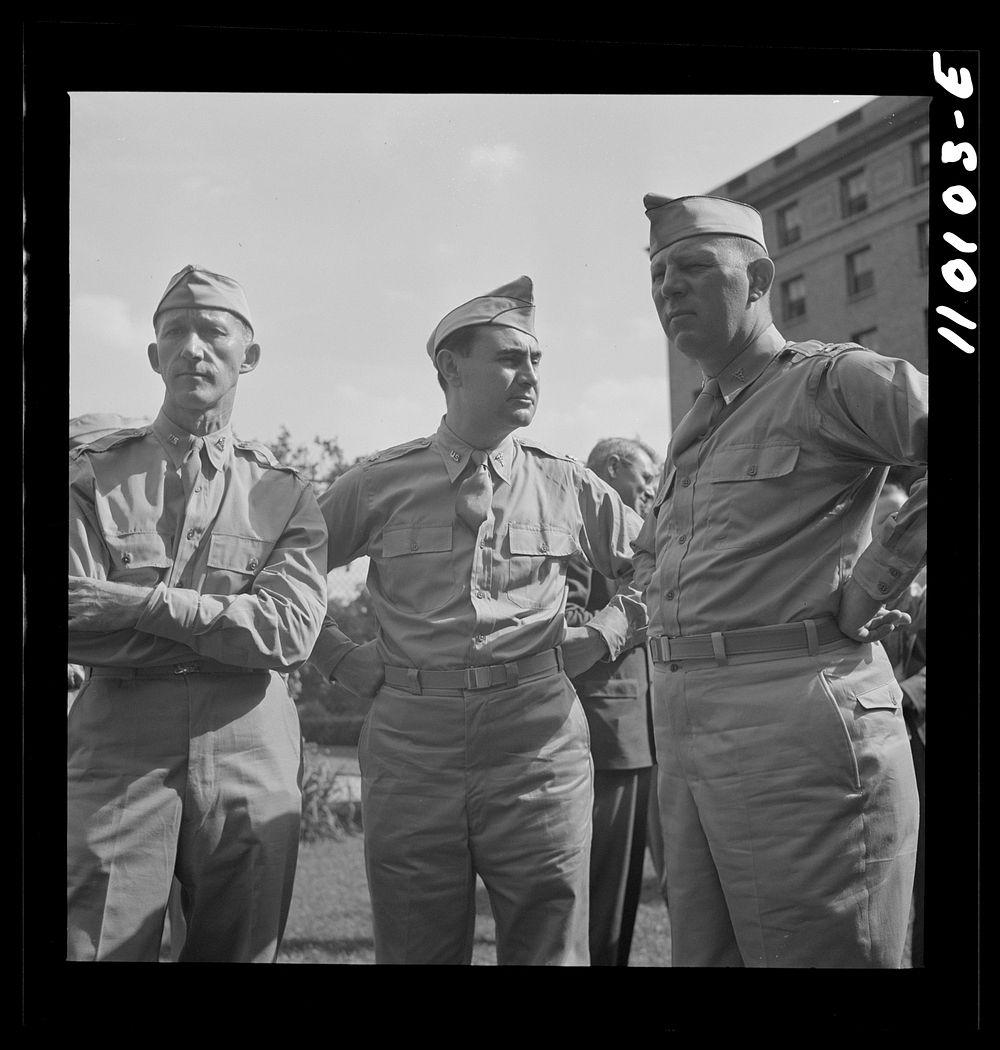 Detroit, Michigan. Flag presentation ceremonies at Harper Hospital. Doctors in their Army uniforms. Sourced from the Library…