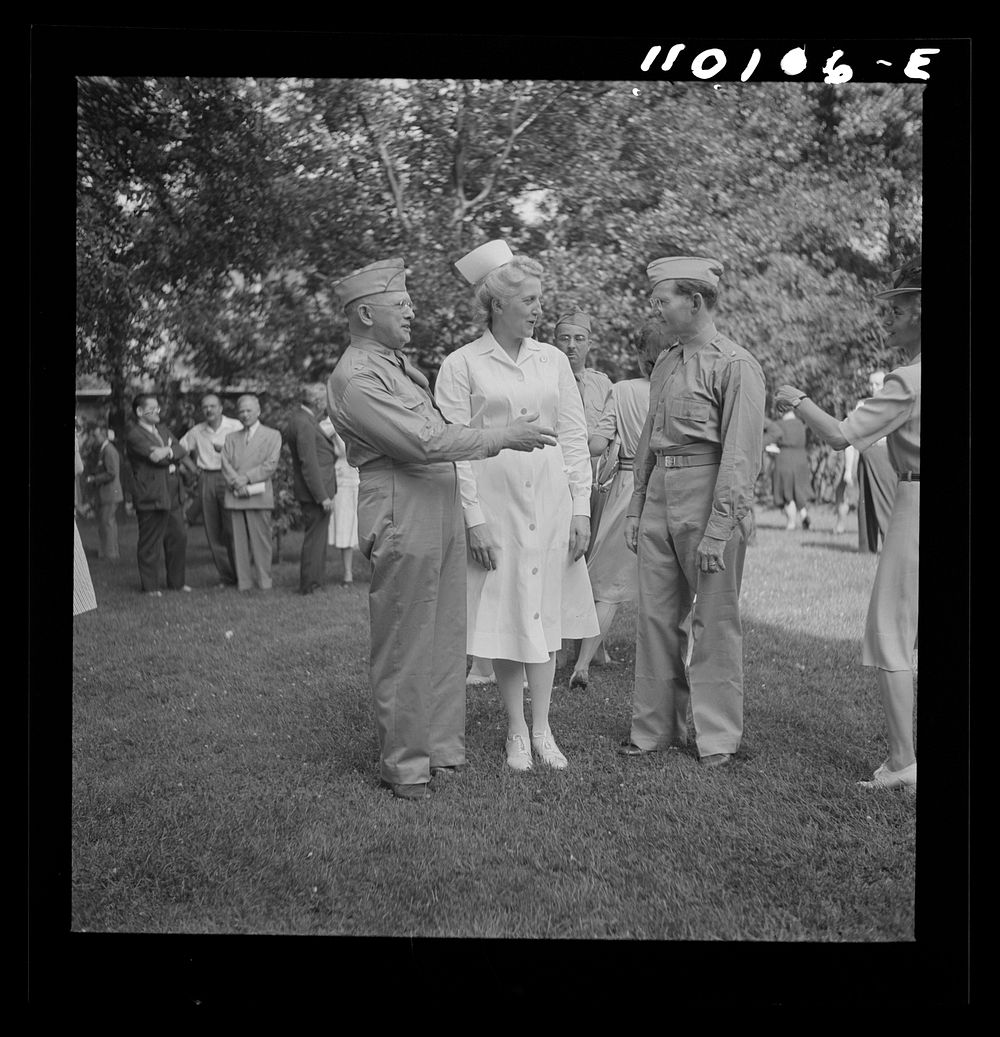 Detroit, Michigan. Flag presentation ceremonies at Harper Hospital. Colonel Carstens and Major Spaulding with the head…
