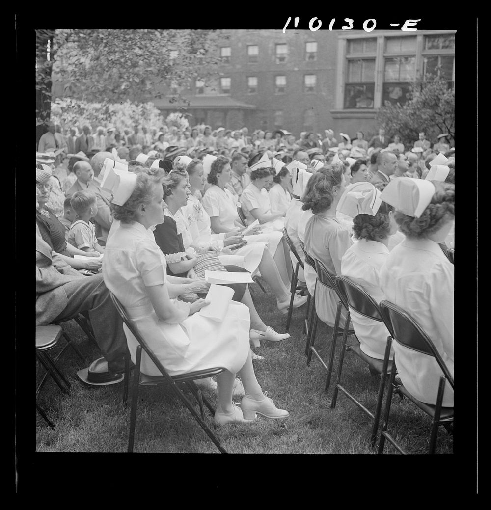 Detroit, Michigan. Flag presentation ceremonies at Harper hospital. General view of nurses. Sourced from the Library of…