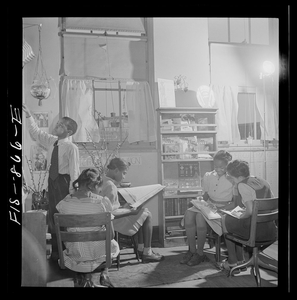 [Untitled photo, possibly related to: Washington, D.C. Reading corner in a  grammar school classroom]. Sourced from the…