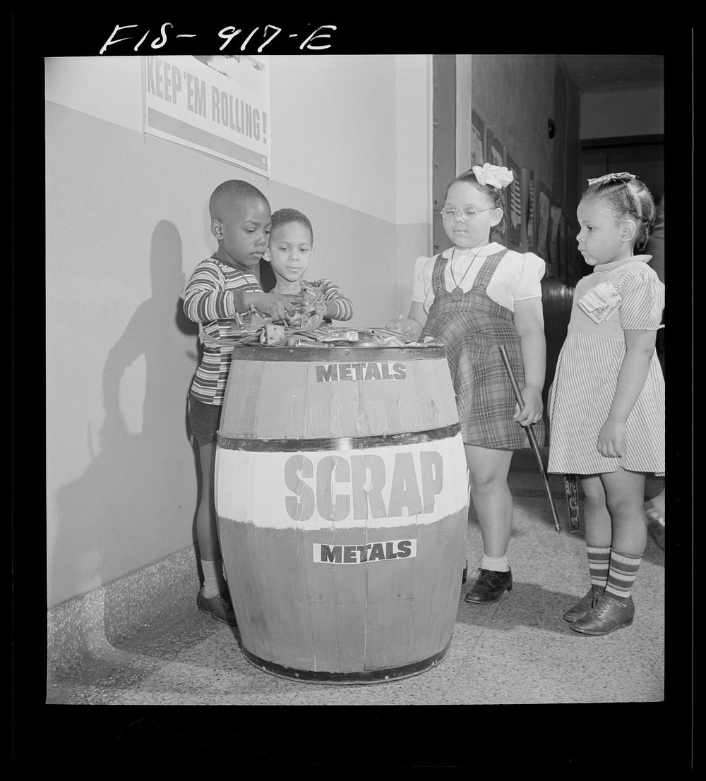 Washington, D.C. Metal scrap collection at a  grammar school. Sourced from the Library of Congress.