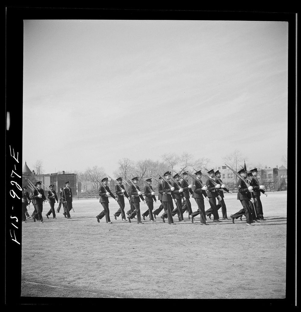 [Untitled photo, possibly related to: Washington, D.C. Military unit in Armstrong Technical High School which is trained by…