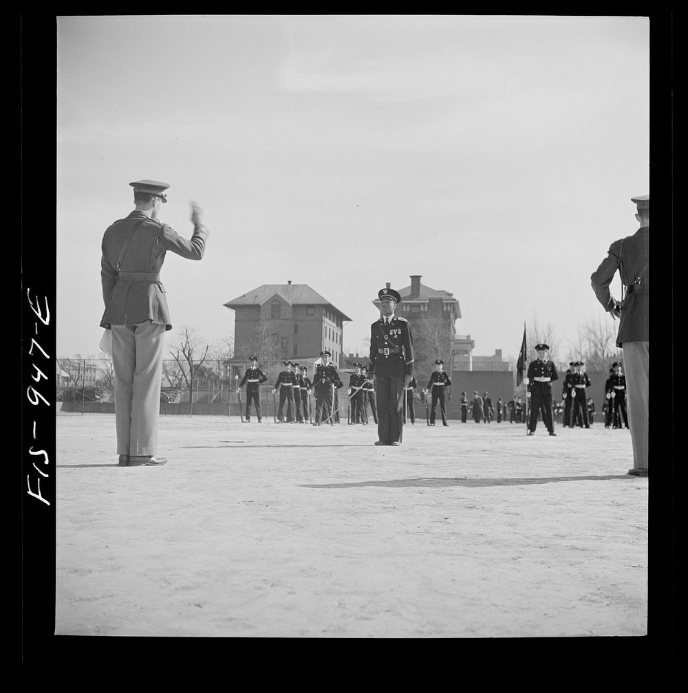 [Untitled photo, possibly related to: Washington D.C. Military unit in Armstrong Technical High School being trained by an…