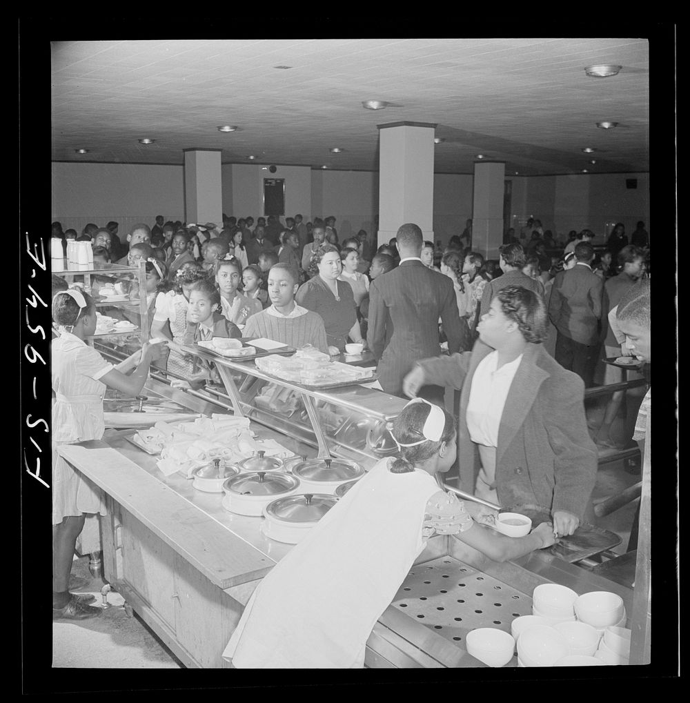[Untitled photo, possibly related to: Washington, D.C. Lunch in the cafeteria of the Armstrong Technical High School.…