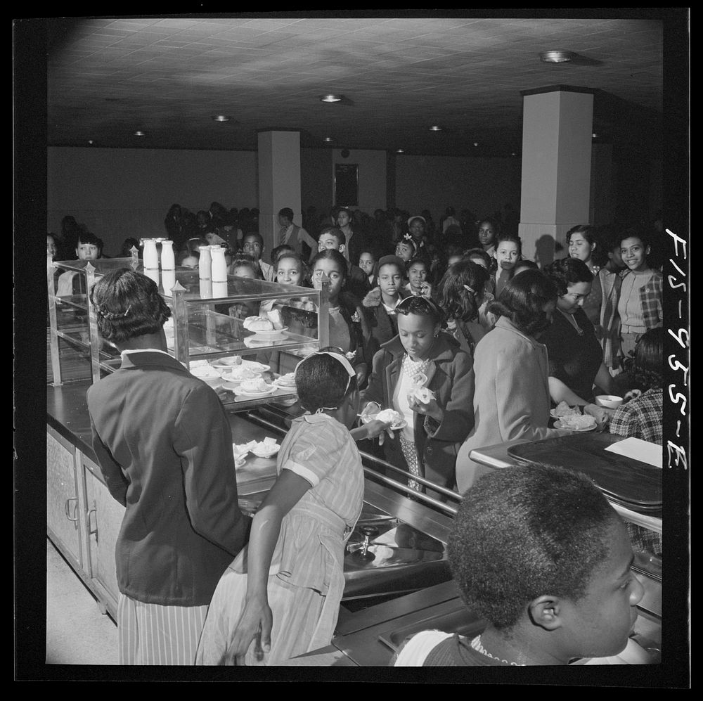 [Untitled photo, possibly related to: Washington, D.C. Lunch in the cafeteria of the Armstrong Technical High School.…