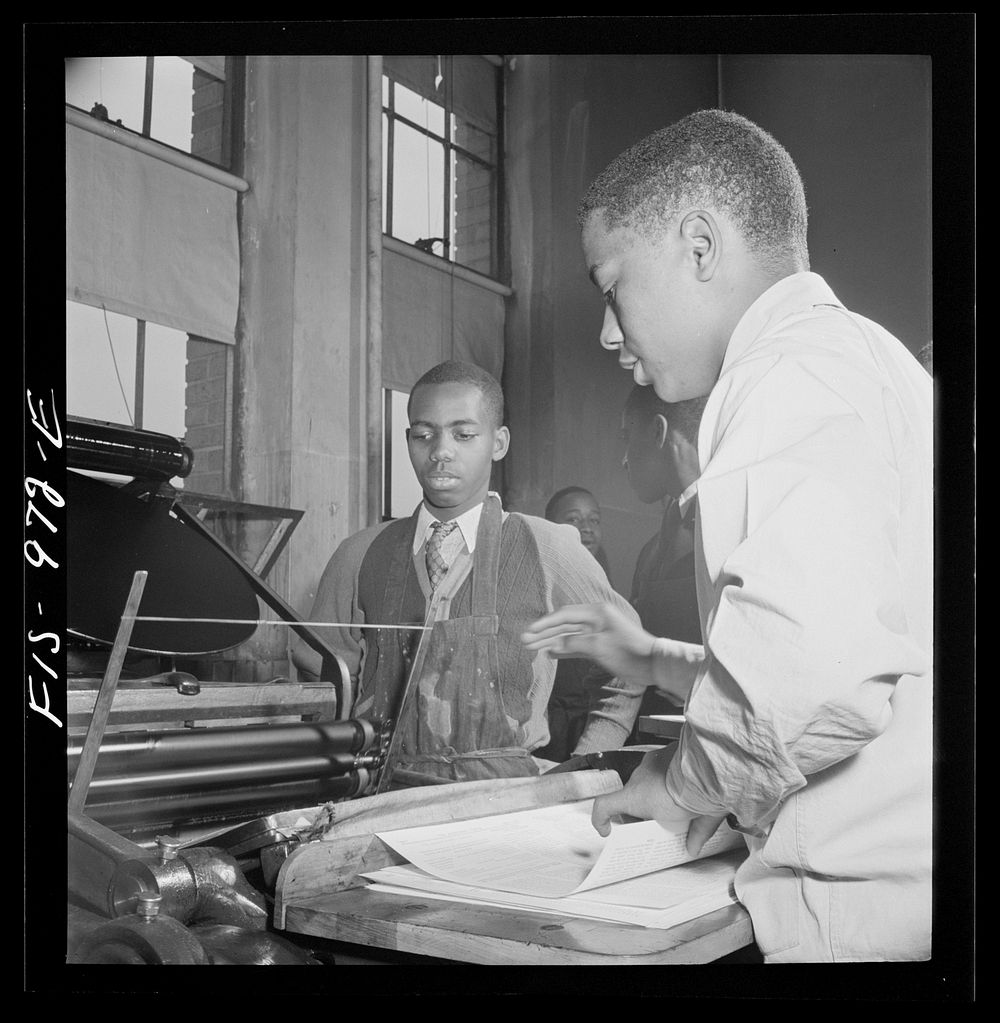 [Untitled photo, possibly related to: Washington, D.C. Printing the school paper at the Armstrong Technical High School].…